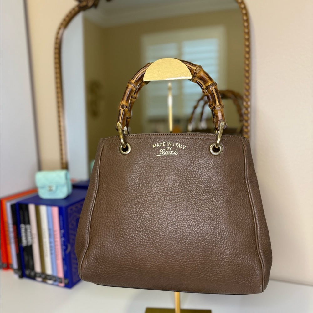 Gucci Brown Leather Bamboo Shopper tote